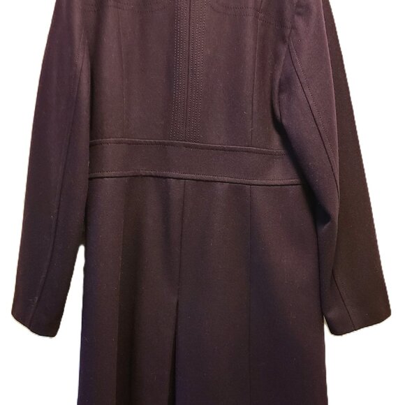 Kenneth Cole Plum Wool Coat | Military Style, Size 12, Satin Lined Button Detail - Picture 4 of 6